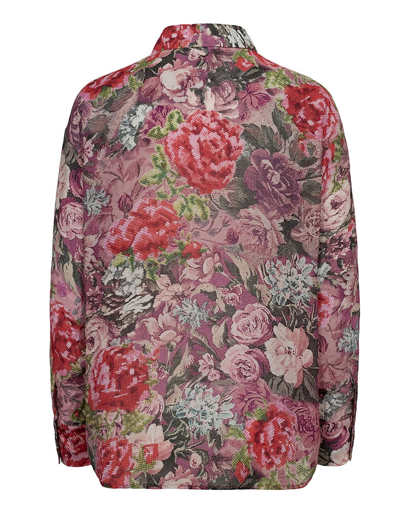 Blus Marcelle blommig rosa/vin/röd/grön