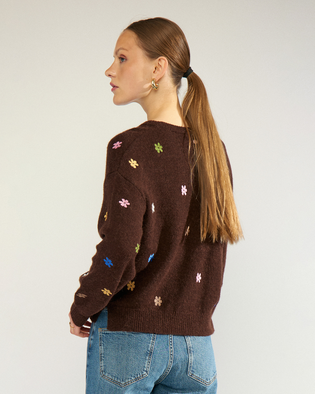 Jumper Florie brun med broderade blommor - 2