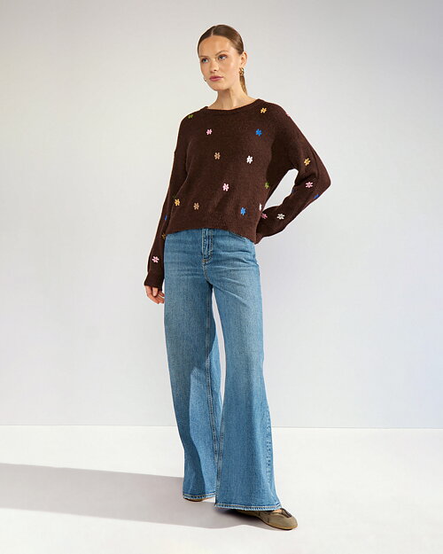Jumper Florie brun med broderade blommor - 5