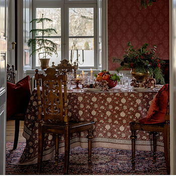 Chamois Bordsduk Tangier Pomegranate Red & Green  - 2
