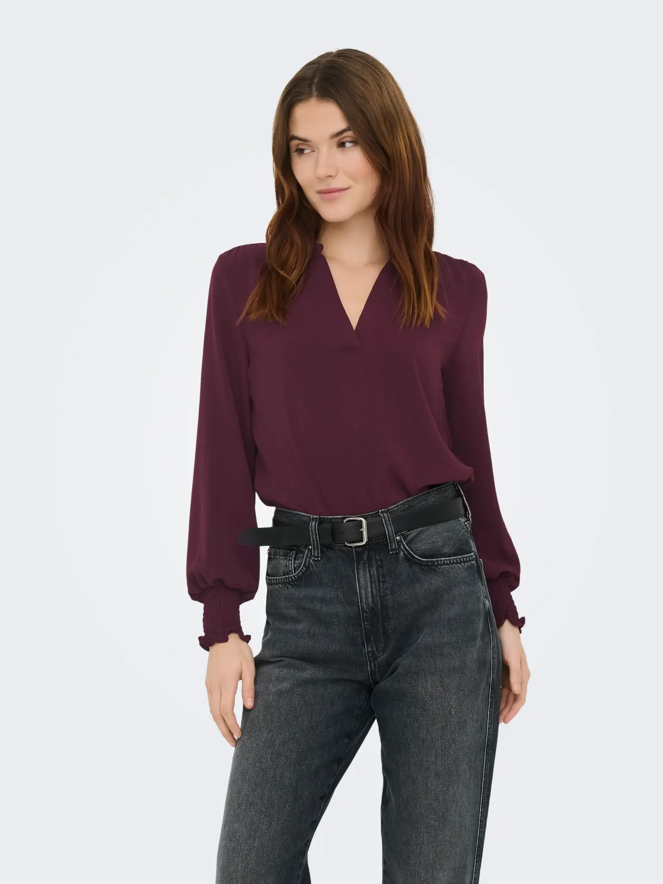 Only - Mette V-neck Top Vinröd - 4