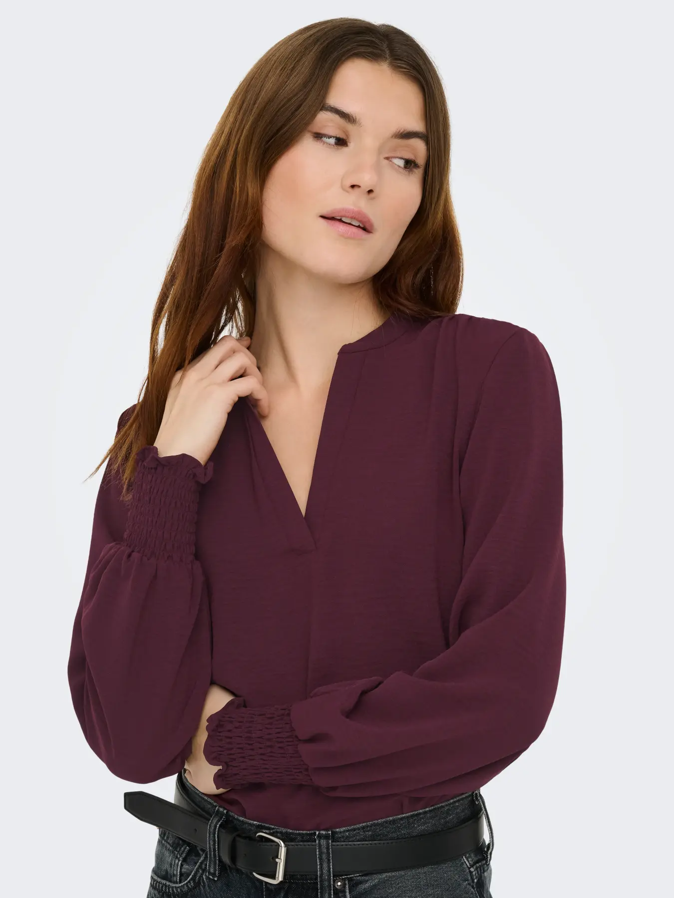 Only - Mette V-neck Top Vinröd - 5