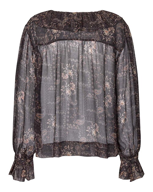 Blus Paislia volang svart/beige mönstrad - 2
