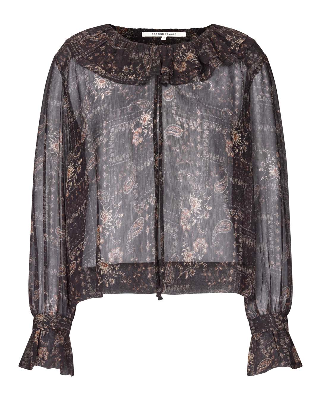 Blus Paislia volang svart/beige mönstrad