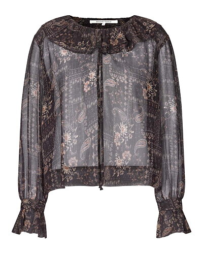 Blus Paislia volang svart/beige mönstrad