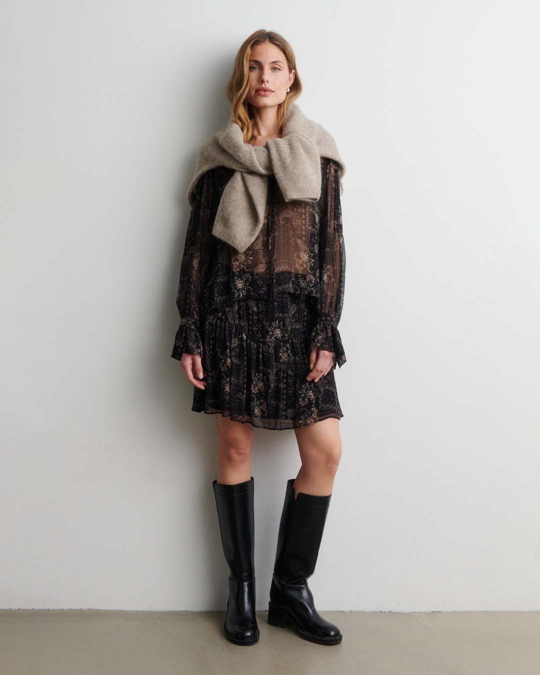 Blus Paislia volang svart/beige mönstrad - 6