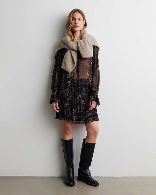 Blus Paislia volang svart/beige mönstrad - 6