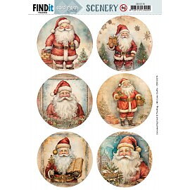  Card Deco Push Out Scenery - Santa Round