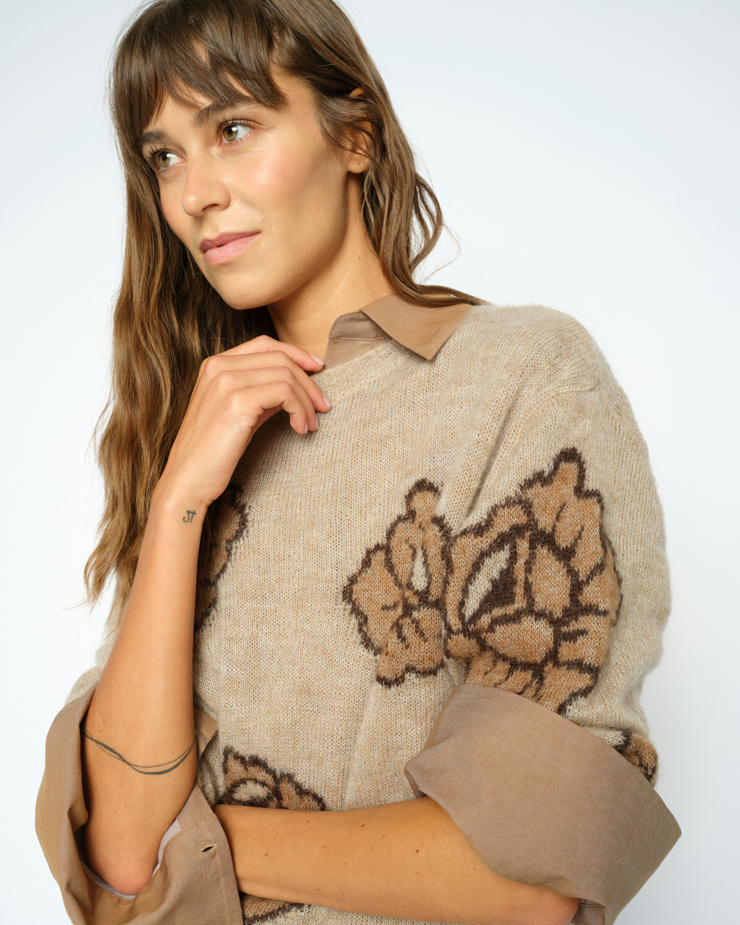 Jumper Drea Poplin blommig brun/beige