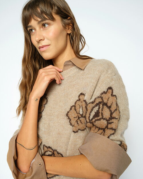 Jumper Drea Poplin blommig brun/beige