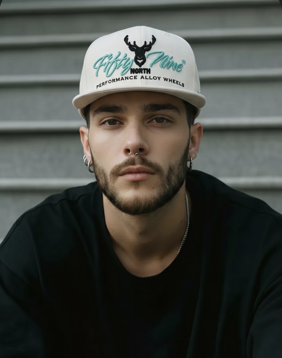 59° North Snapback, white with white/turquoise brim - 2