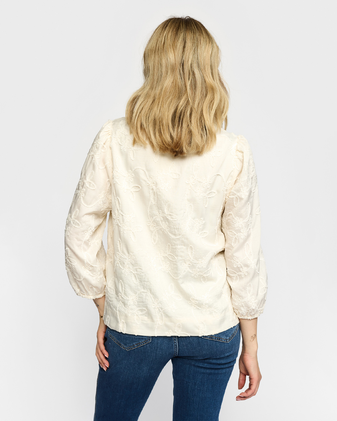 Blus Mesme rundringad med brodyr offwhite - 2