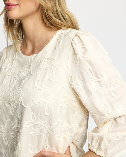 Blus Mesme rundringad med brodyr offwhite - 3