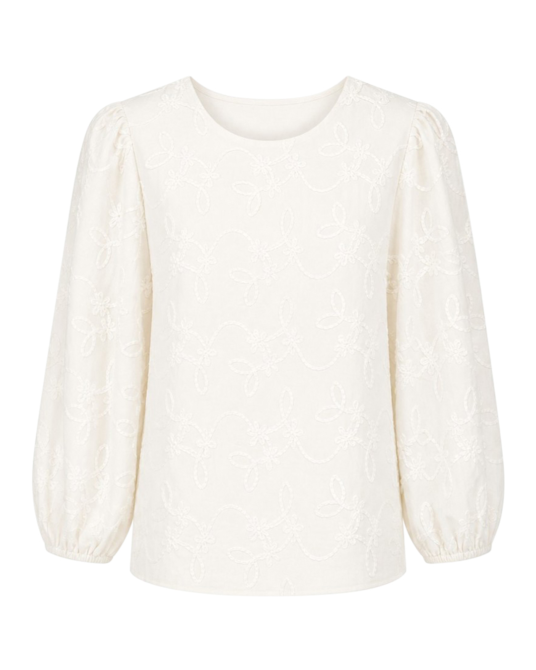 Blus Mesme rundringad med brodyr offwhite - 5
