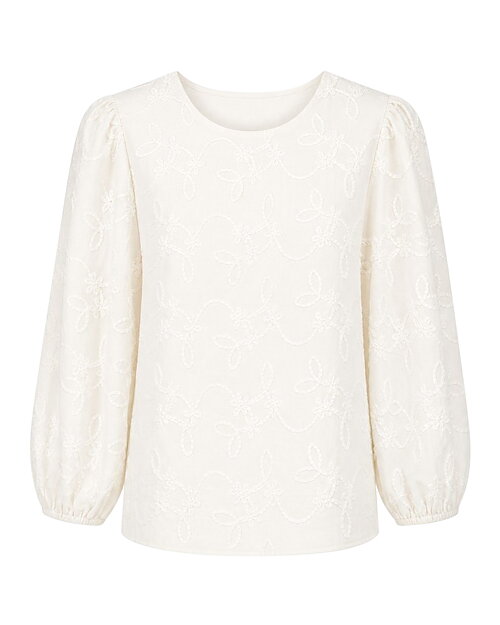 Blus Mesme rundringad med brodyr offwhite - 5