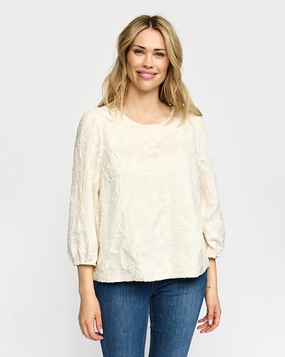 Blus Mesme rundringad med brodyr offwhite