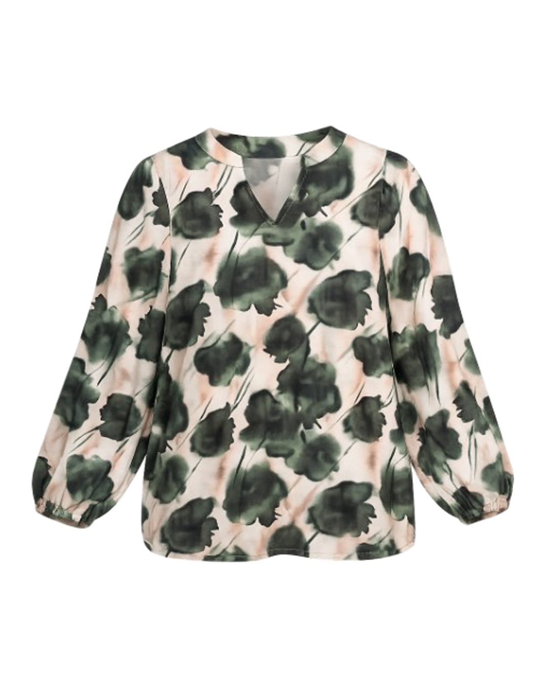Blus Lisa v-ringad grön/beige - 5
