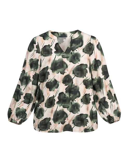 Blus Lisa v-ringad grön/beige - 5