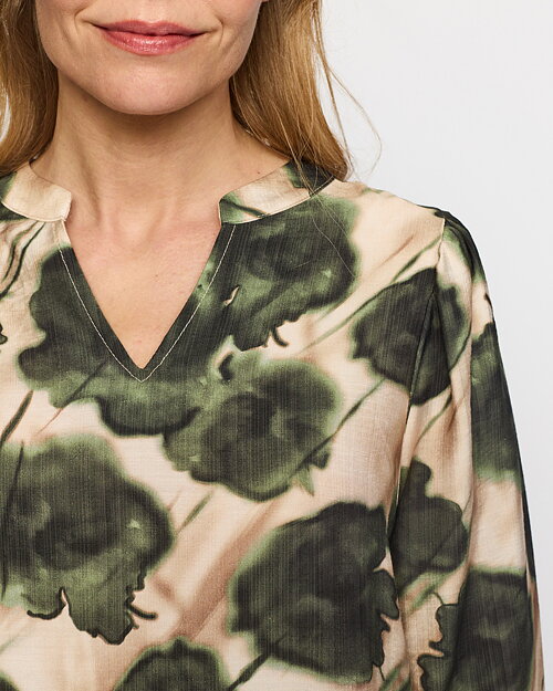 Blus Lisa v-ringad grön/beige - 3