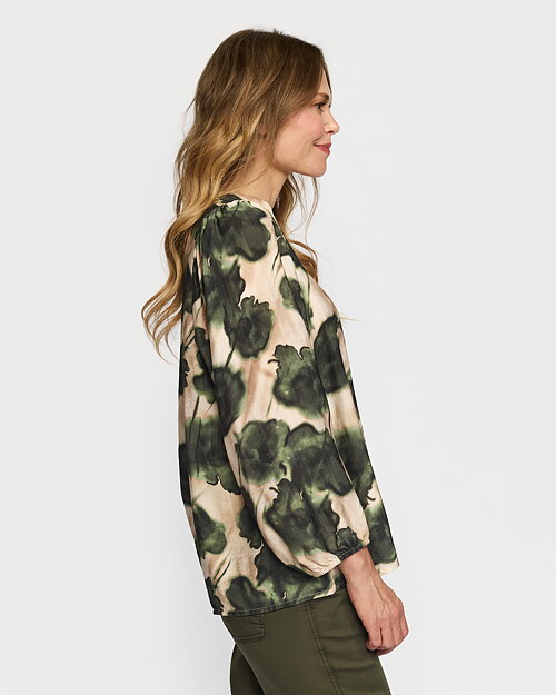 Blus Lisa v-ringad grön/beige - 4