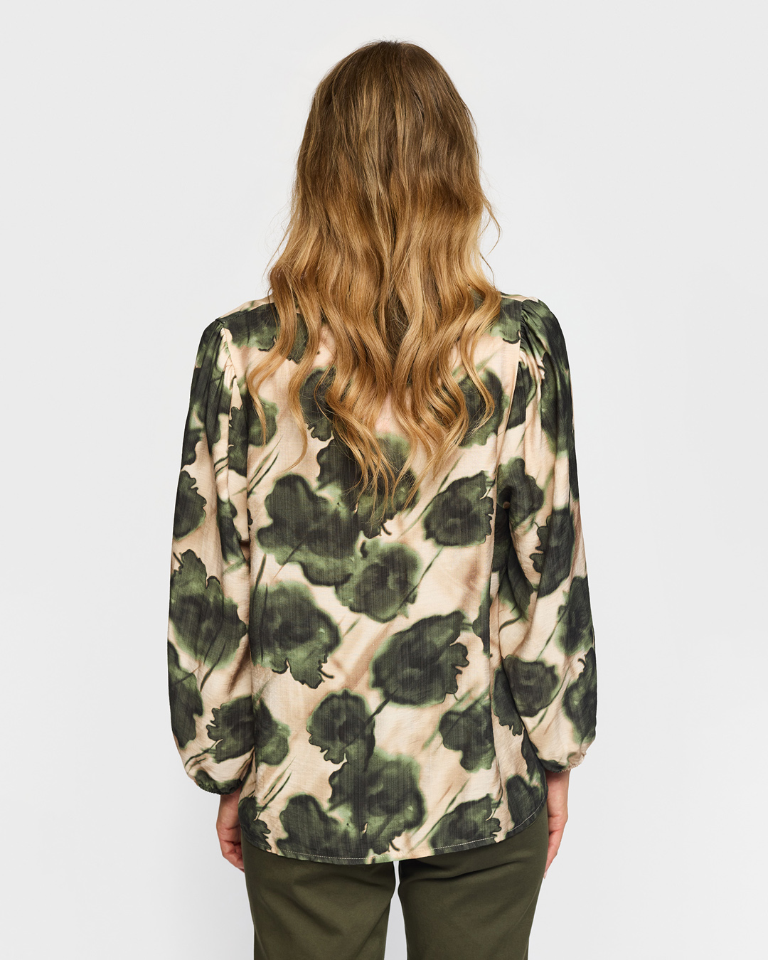 Blus Lisa v-ringad grön/beige - 2