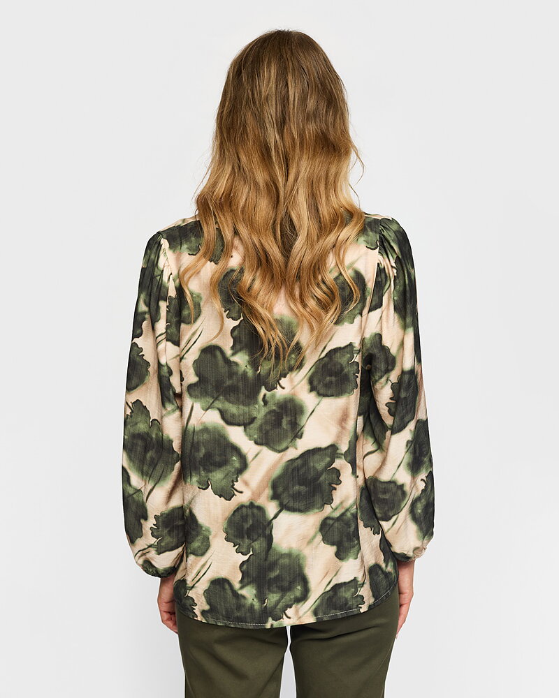 Blus Lisa v-ringad grön/beige