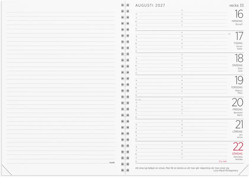 Stor Veckokalender 2027 refill Burde - 2