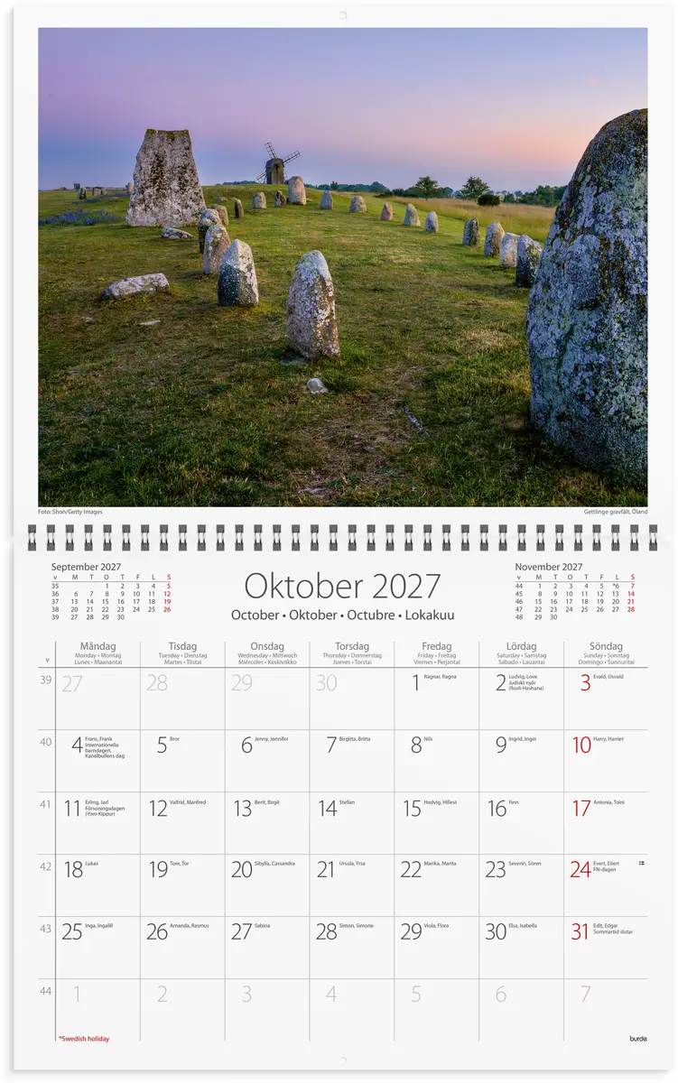 Väggkalender Sweden 2027 med kuvert Burde - 2