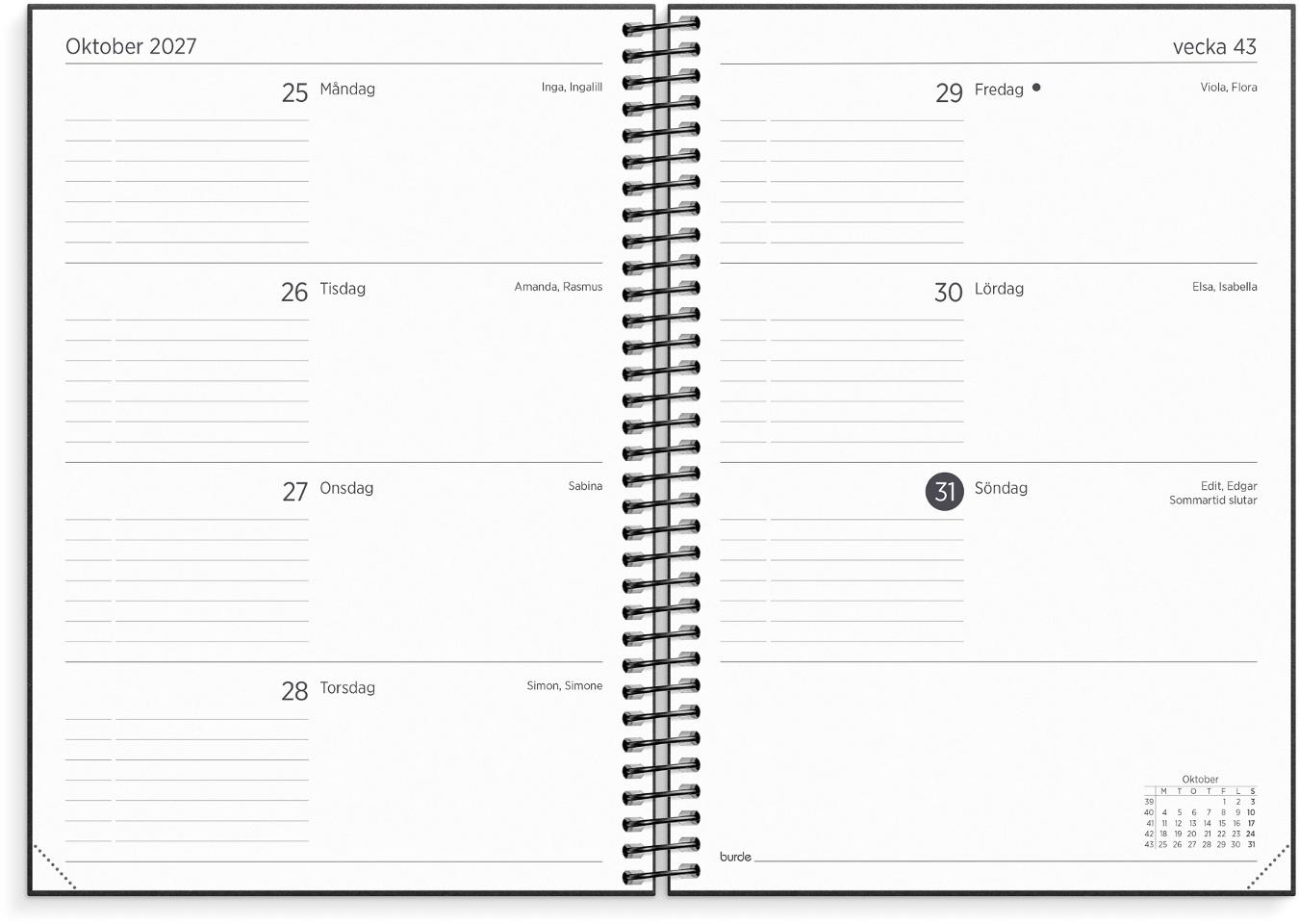 Kalender Organizer & Notes 2027 svart - 2