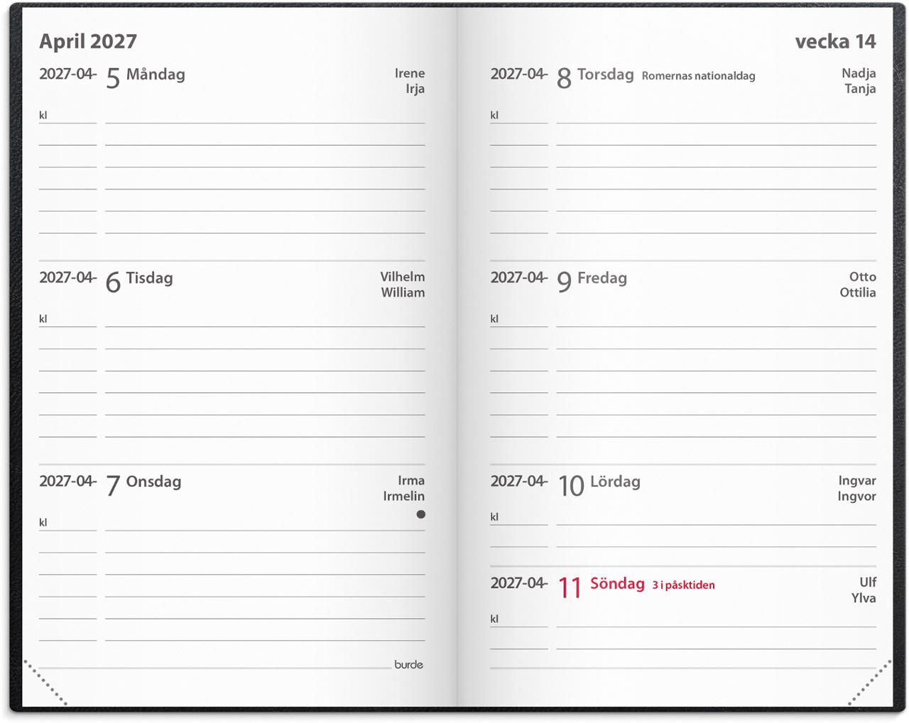 Kalender Leader 2027 konstläder svart - 2