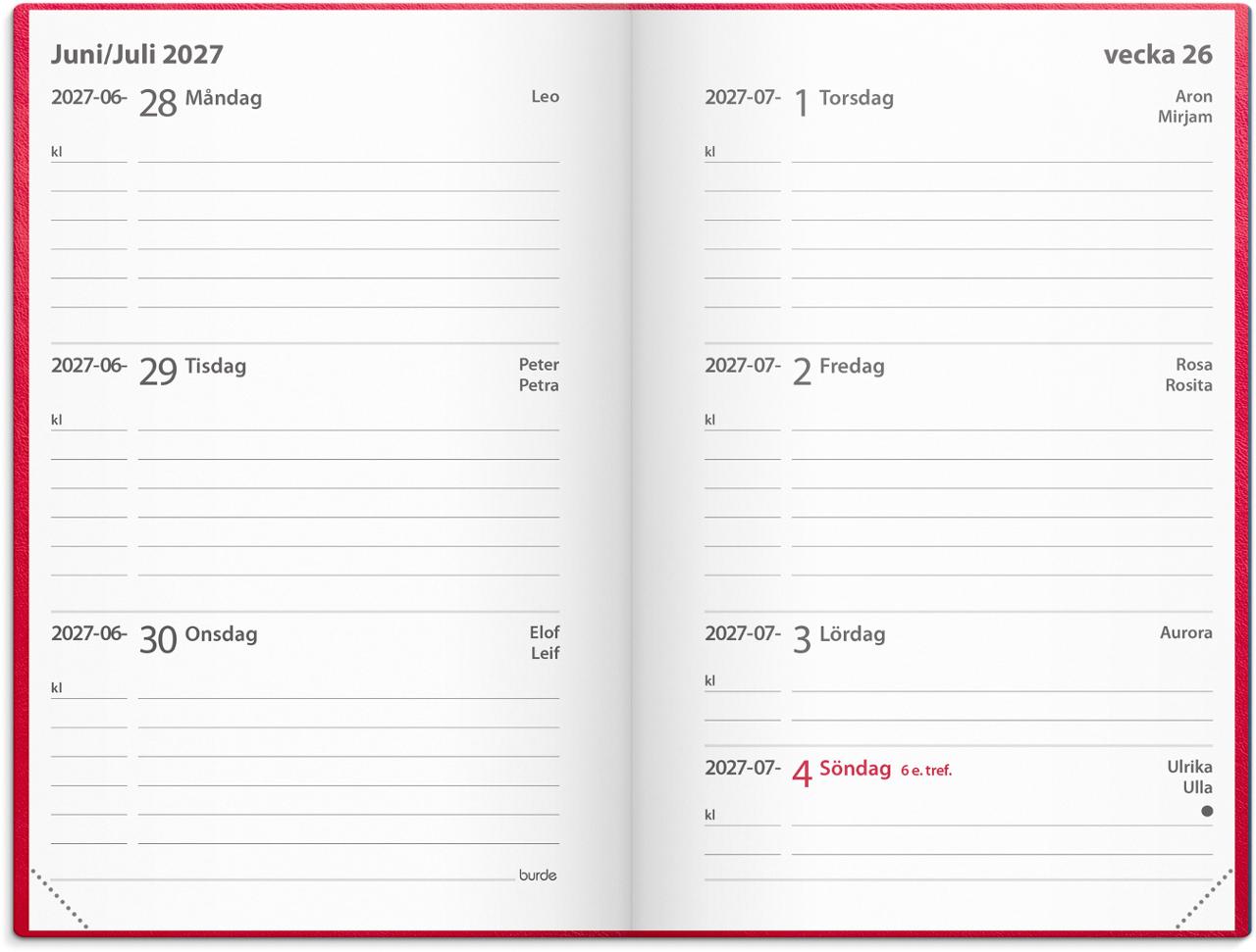 Kalender Leader 2027 konstläder röd - 2
