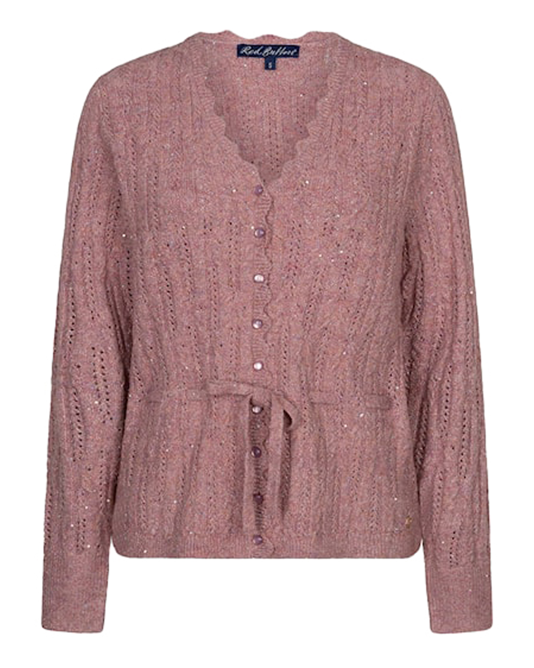 Kofta Ajour v-ringad glittrig rosa