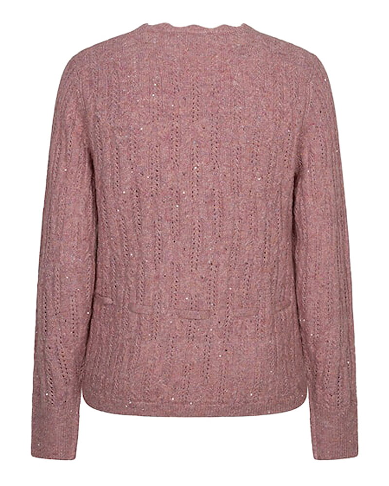 Kofta Ajour v-ringad glittrig rosa