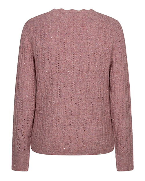 Kofta Ajour v-ringad glittrig rosa - 2