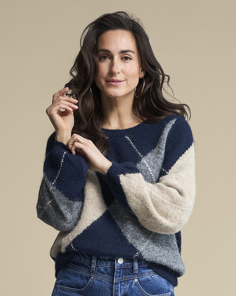 Jumper Argyle rutig grå/beige/marinblå