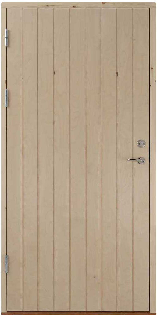 Stalldörr plus är spårad med stående spår och ytan är av plywood.