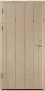 Stalldörr plus är spårad med stående spår och ytan är av plywood.
