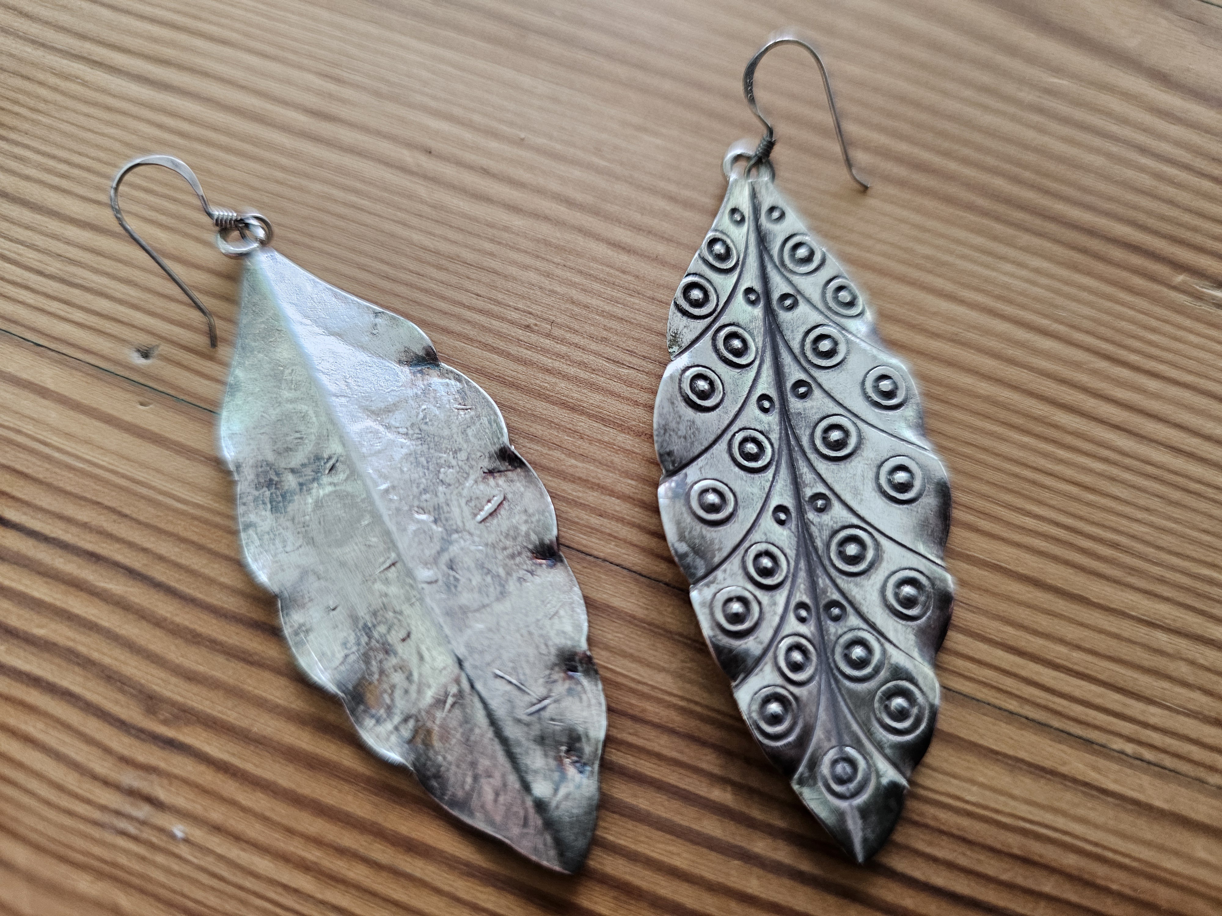Blad med mönster, örhängen ( Hilltribe silver ) - 4