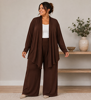 Set med cardigan och byxa, brun 