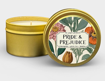 Fly Paper Products : Pride and Prejudice Candle - Doftljus i plåtburk 115 g citrongräs, grönt te och jasmin