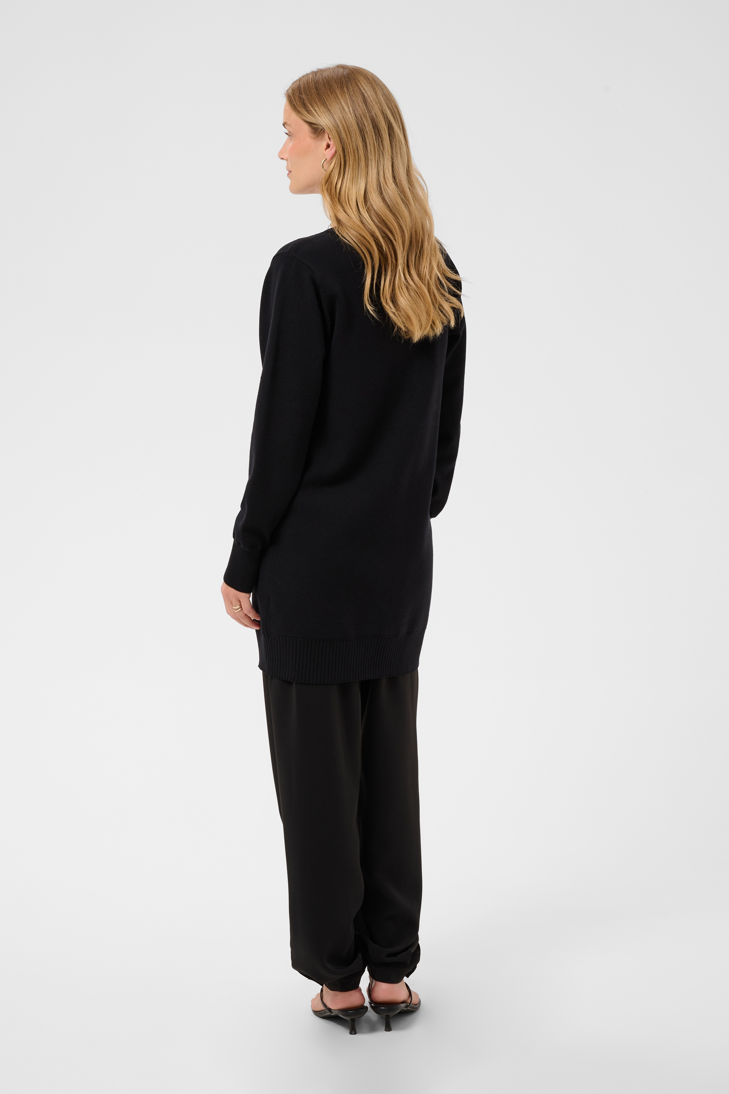 CRDela Long Cardigan Pitch Black Tunnstickad Långkofta - 3