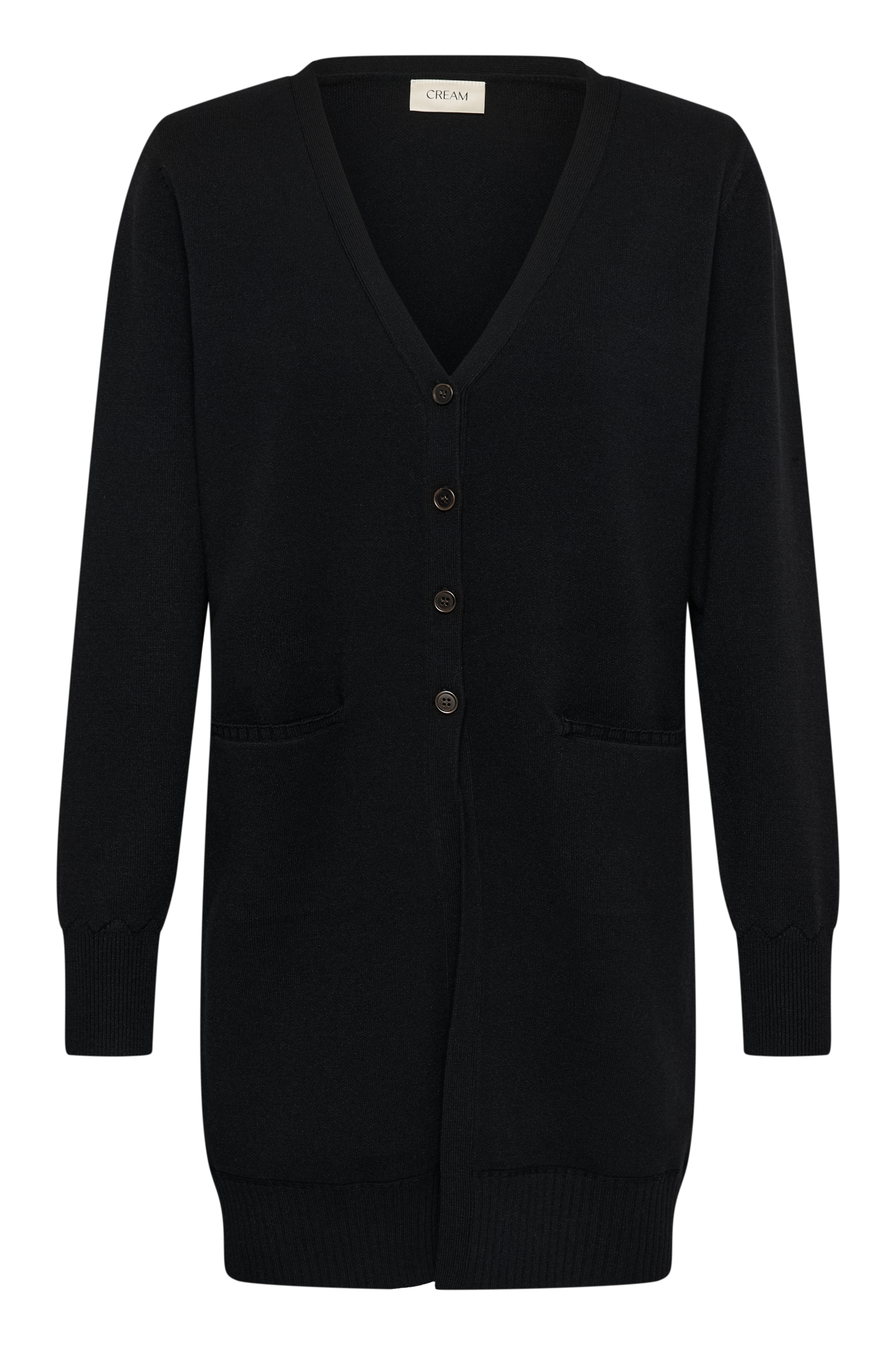 CRDela Long Cardigan Pitch Black Tunnstickad Långkofta - 7