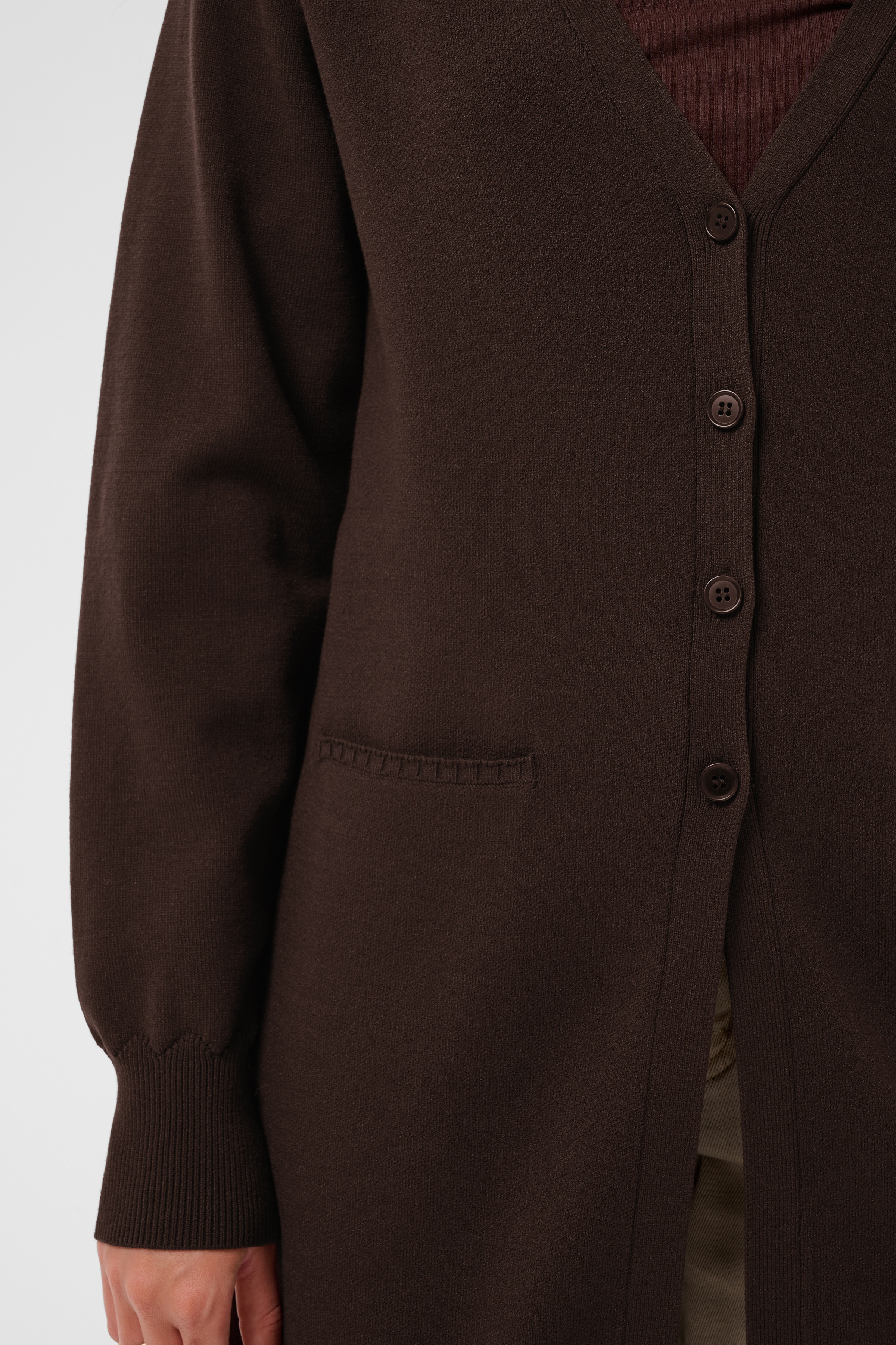 CRDela Long Cardigan Java Brun Tunnstickad Långkofta - 3