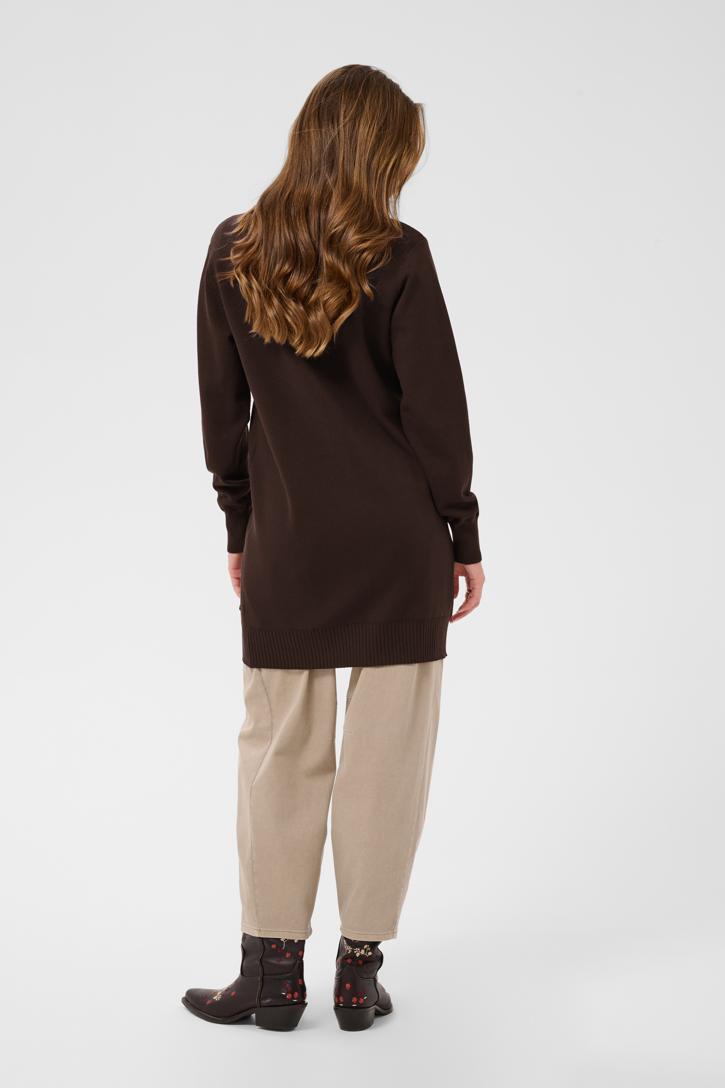 CRDela Long Cardigan Java Brun Tunnstickad Långkofta