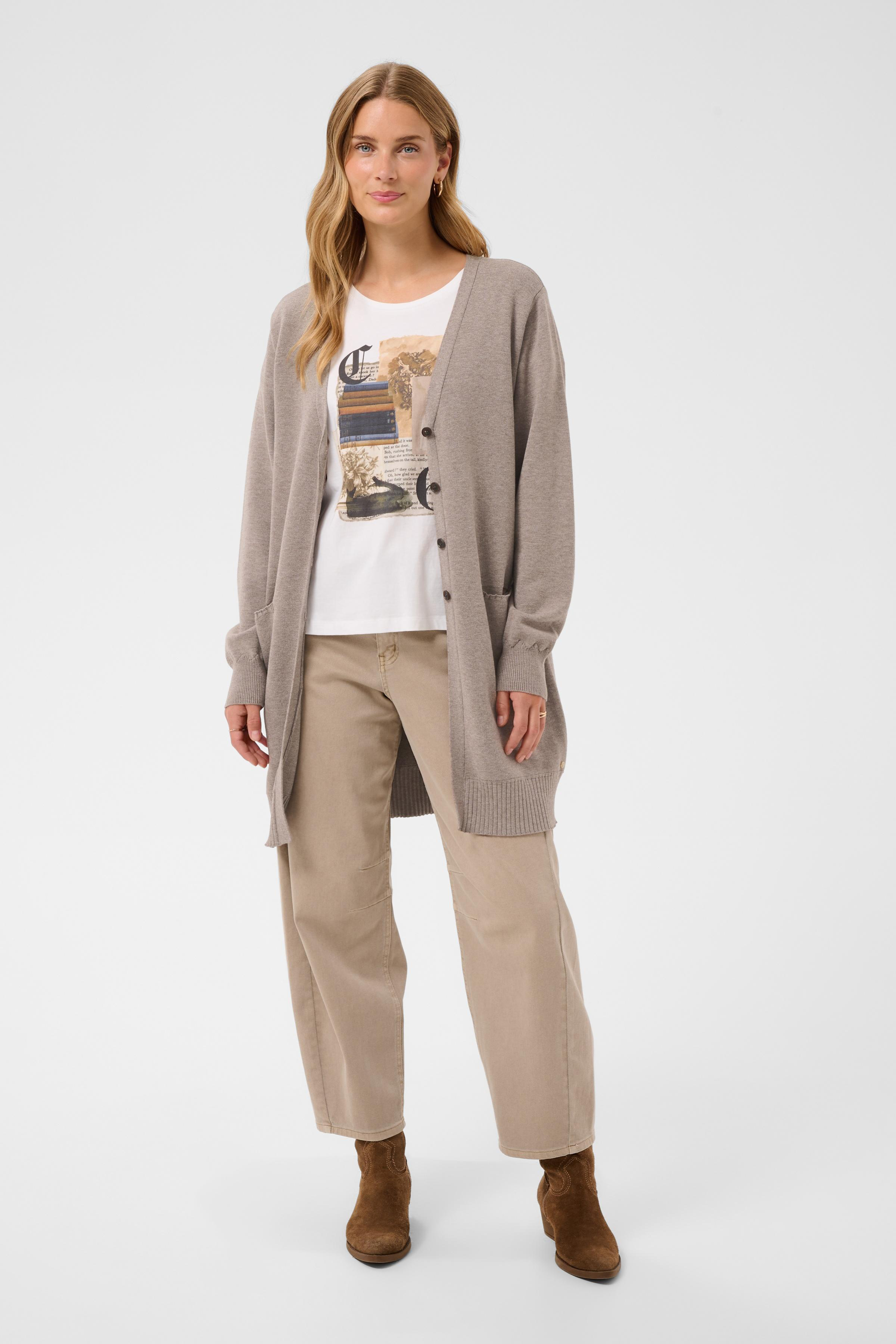 CRDela Long Cardigan Brown Lentil Melange Tunnstickad Långkofta - 5