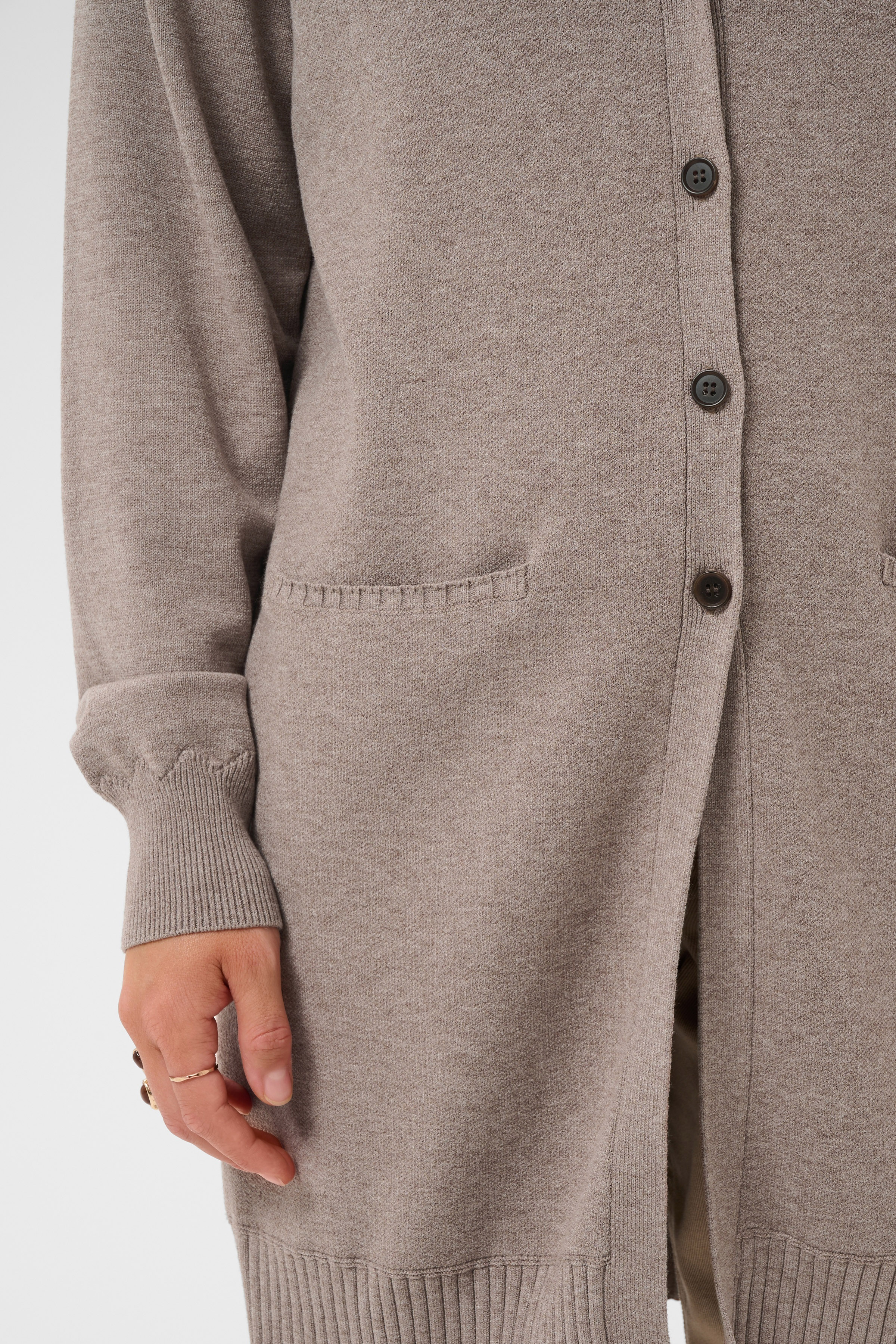 CRDela Long Cardigan Brown Lentil Melange Tunnstickad Långkofta - 4