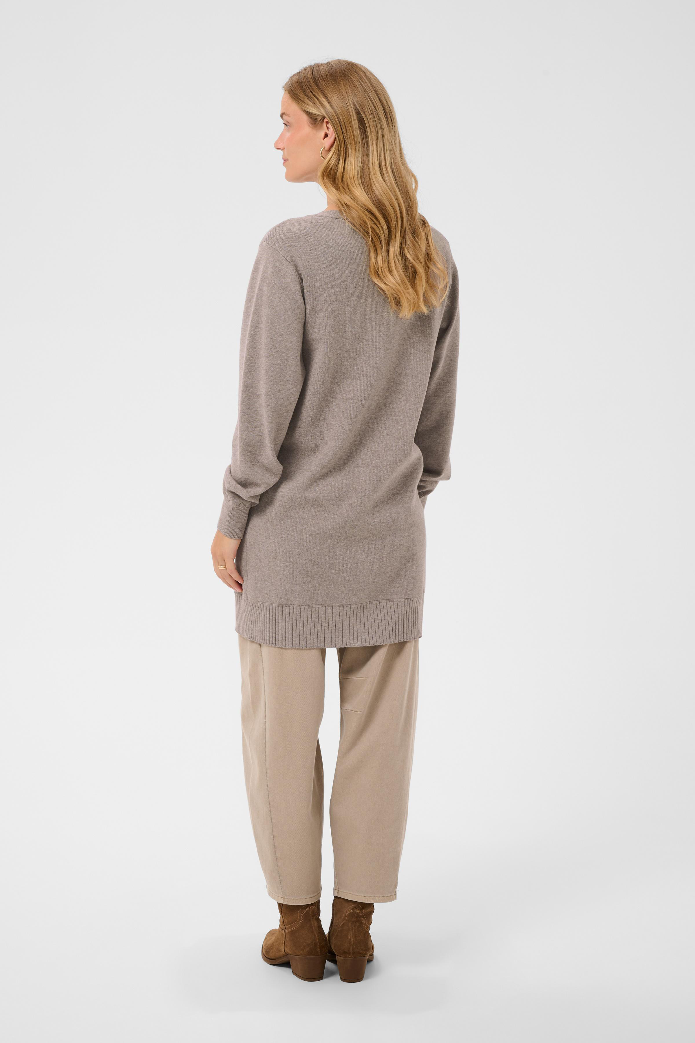 CRDela Long Cardigan Brown Lentil Melange Tunnstickad Långkofta
