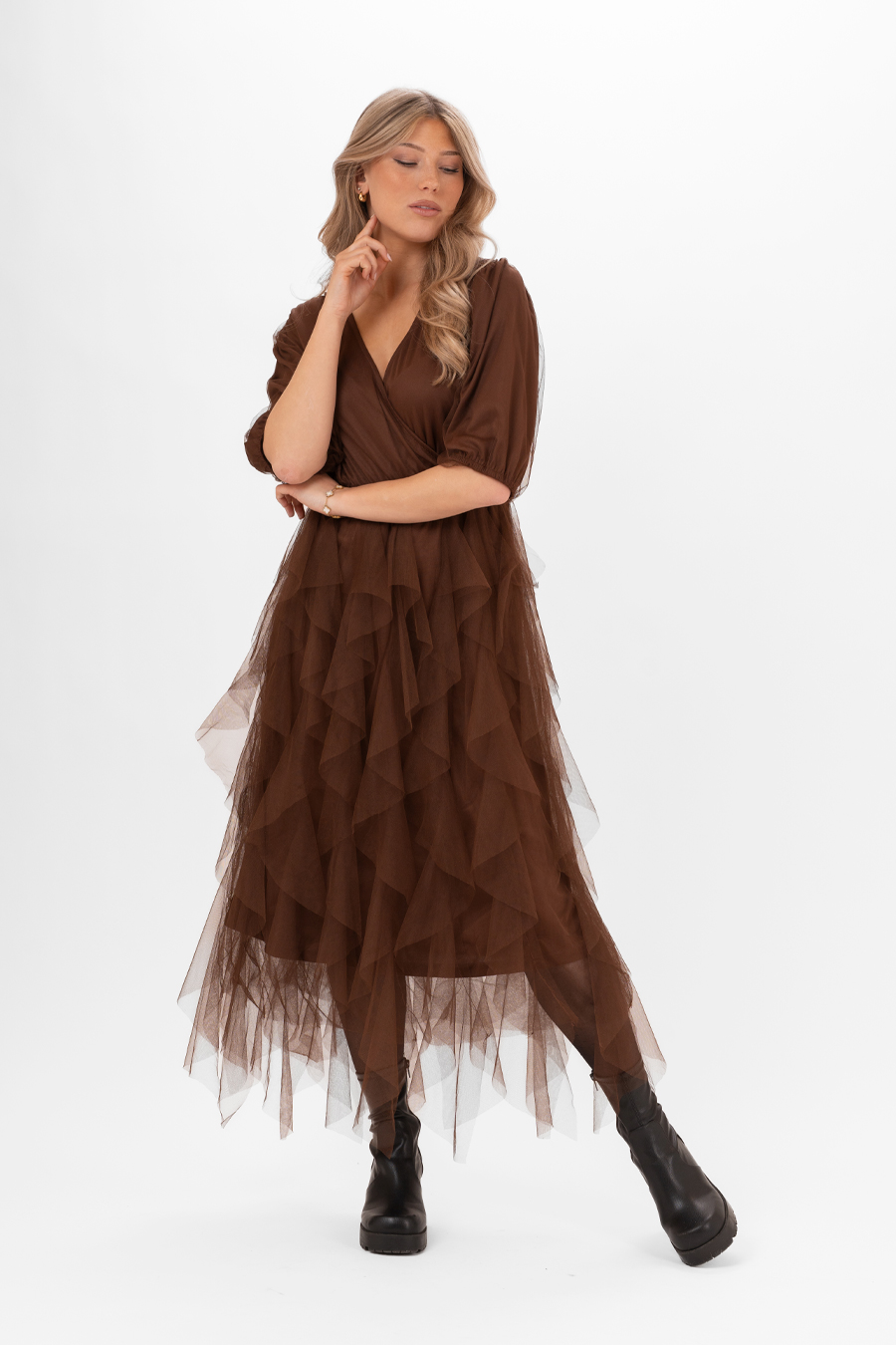 Clara tulle dress brown - 2