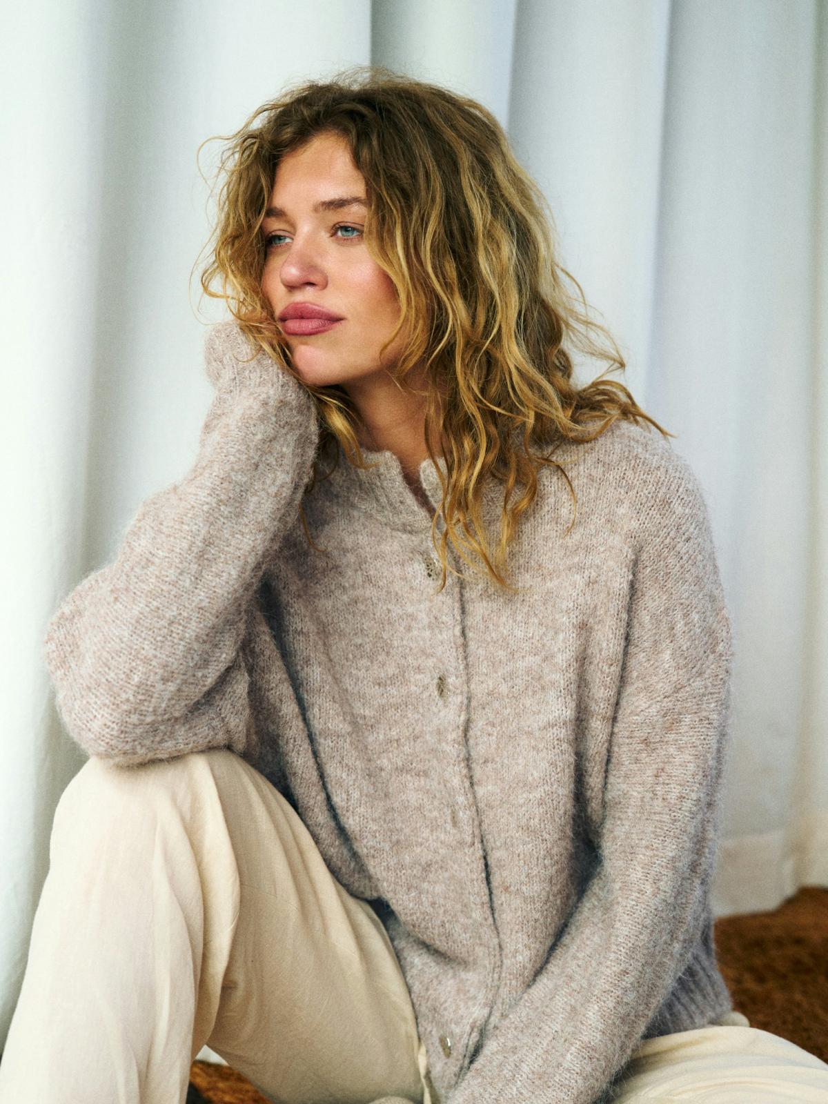Neo Noir Taura Fluffy Knit Cardigan,  Beige Melange - 9