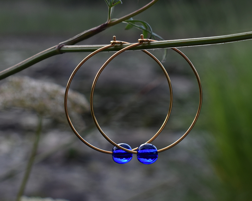 ELVES MIDNIGHT - blue earrings in gold plated silver 40 mm - 2